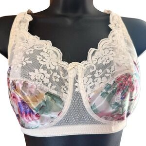 Vintage Maidenform Chantilly Bra 34DD Lace Wireless Floral Silky Satin Unlined